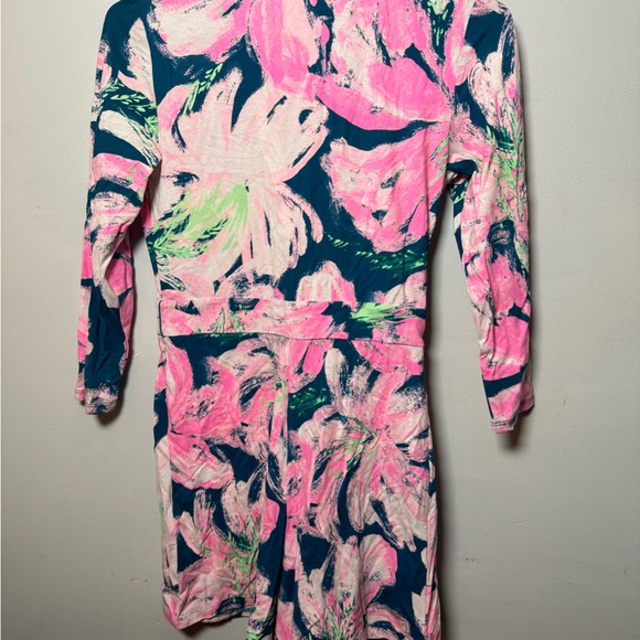 Floral Pink and Blue Wrap Dress - Picture 3 of 3